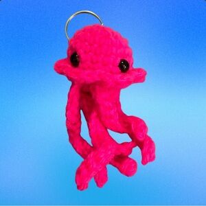 Sold🥳Vibrant Pink Crochet Octopus Keychain